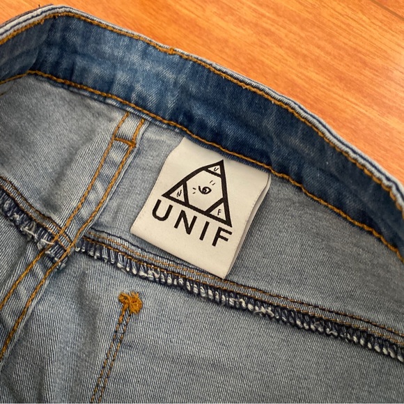 UNIF Push Skinny Jeans Blue High Waisted Distressed Cut Out Knees - Picture 4 of 8